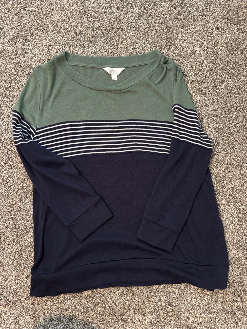 Market & Spruce Olive Green, Navy & White Striped Pullover